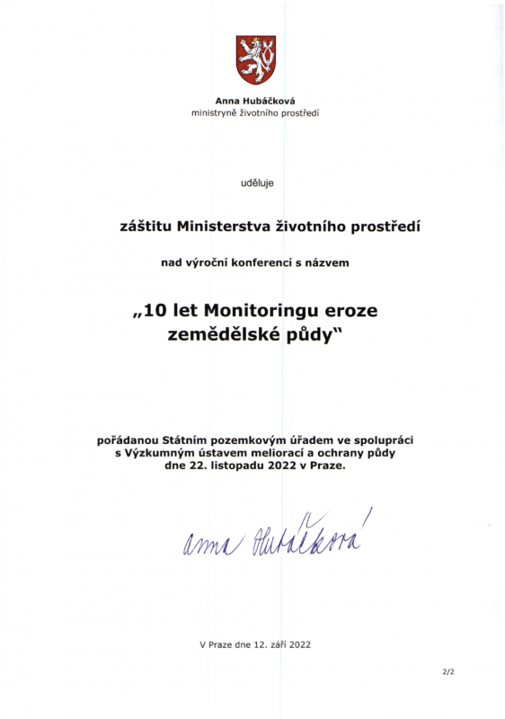 Záštita MŽP paní ministryně Hubáčkové