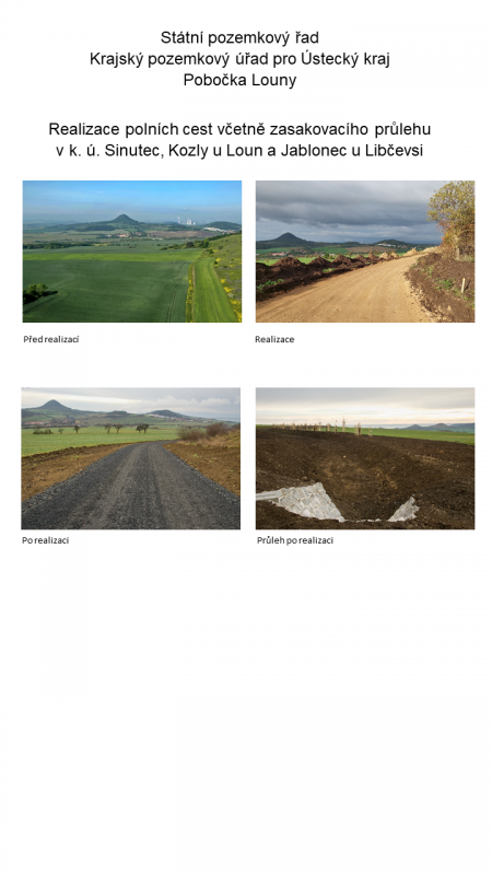 Realizace polních cest včetně zasakovacího průlehu v k. ú. Sinutec, Kozly u Loun a Jablonec u Libčevsi