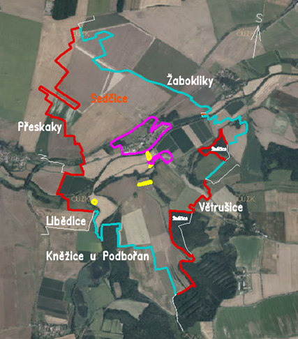 Řešené území v rámci KoPÚ v k ú. Sedčice a části k. ú. Žabokliky